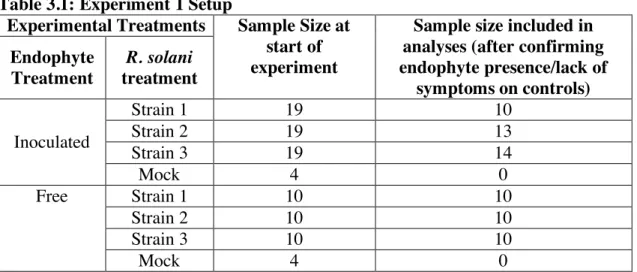 Table 3.1: Experiment 1 Setup  