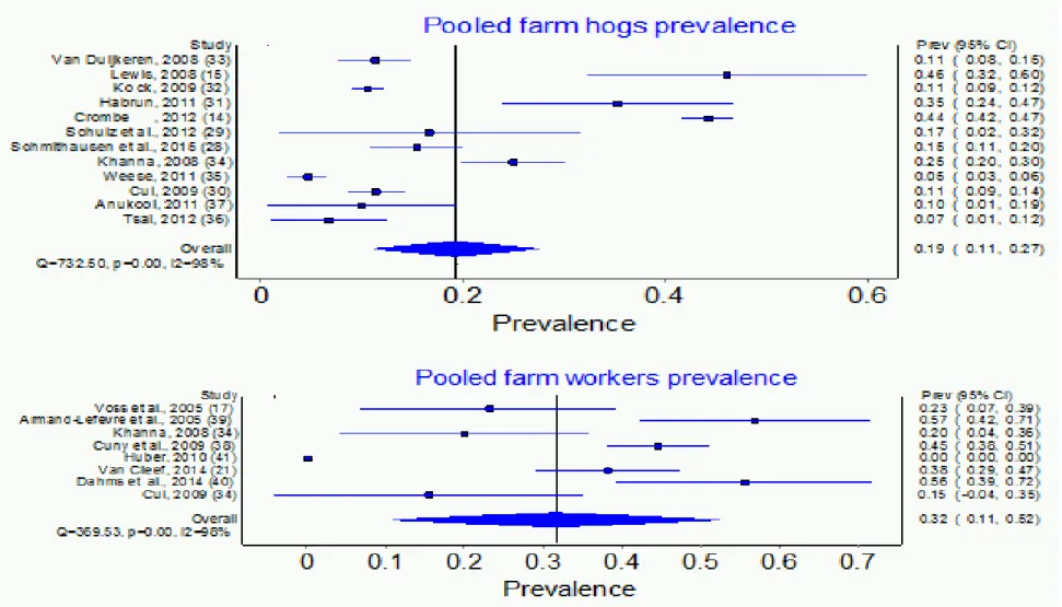 Figure 2. Summary of LA-MRSA prevalence in farm hogs and farm workers 