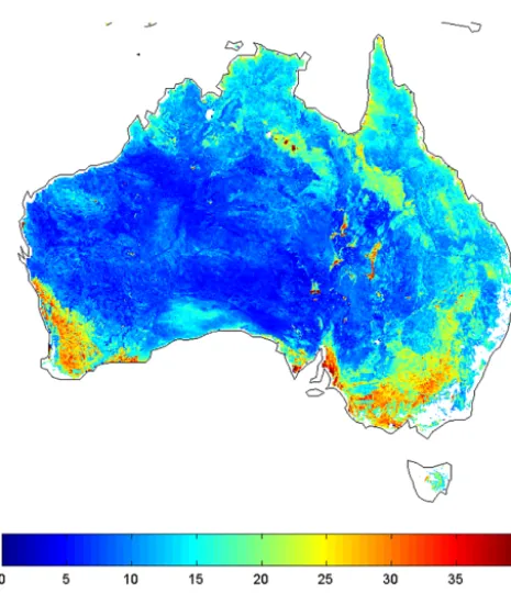 Figure 7. Temporal standard deviation of estimated degree of cur-ing (DOC) map from 4 July 2002 to 26 June 2011.