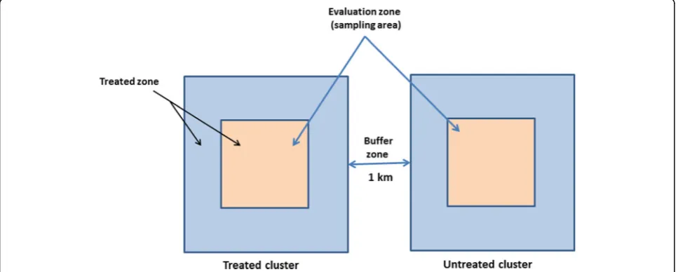 Fig. 1 Description of a cluster design during a larval efficacy trial in order to minimise contamination due to mosquito spillover