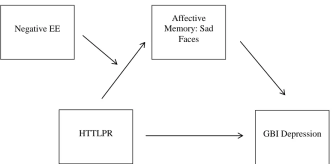 Figure 2. Moderated mediation model example: Negative EE moderates mediation of  relationship between gene and depression by memory for sad faces  