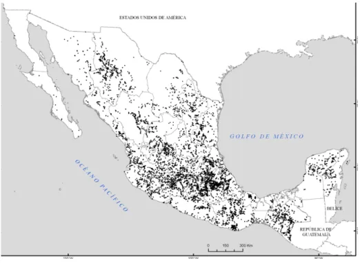 Figure 1.1: Distribution of native maize in Mexico (CONABIO 2011). 