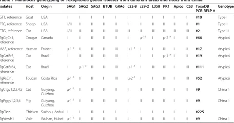 Figure 2 Alignment of sequences of SAG3 fragment from T. gondii types I, II, and III and genotype #225