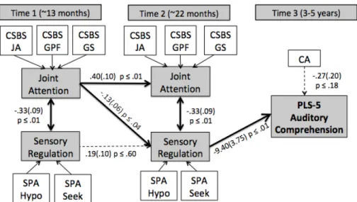 Figure 2.6b. Final model with auditory comprehension as a distal outcome of the cross lagged  panel analysis 