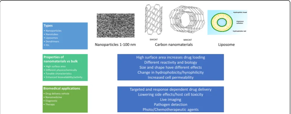 Fig. 3 Types, examples, properties and biomedical applications of common nanomaterials