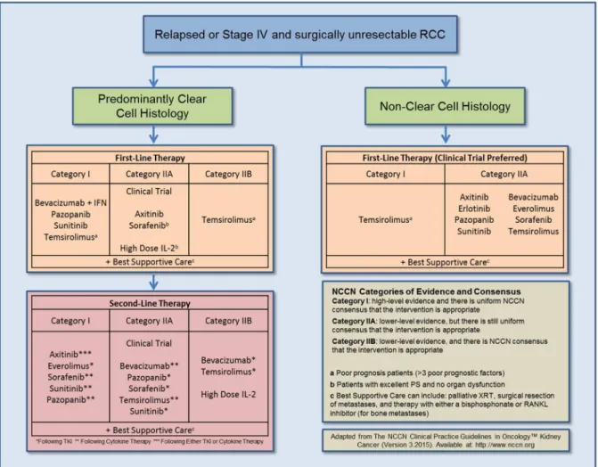 Figure 2.2. First and second line therapy recommendations for relapsed or Stage IV  and surgically unresectable RCC