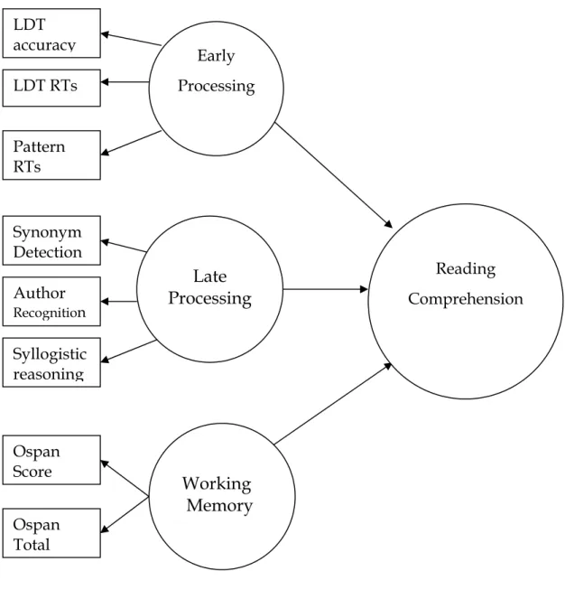 Figure 1: Proposed model showing how measures of individual difference  represent the processes involved in reading comprehension 