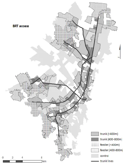 Figure 9. Trunk and feeder access by census sector  Urban form  