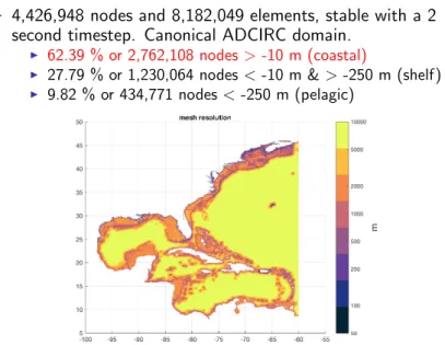 Figure 1: Base mesh resolution in meters. Resolution is calculated as the diameter of the triangles circumcircles.