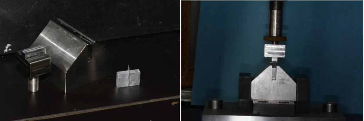 Figure 7: A) 4-Point Bending test assembly B) A beam mounted in the Instron machine. 