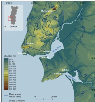 Figure 1. Elevation and mean annual rainfall in the study area (source: Daveau et al., 1977).