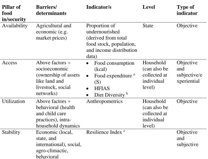 Table 2.1. Measures Corresponding to each pillar of Food security  Pillar of 