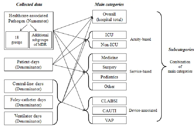 Figure 2.2 Conceptual data analysis framework for each category.  MDR = Multidrug resistant; ICU = Intensive care unit; 