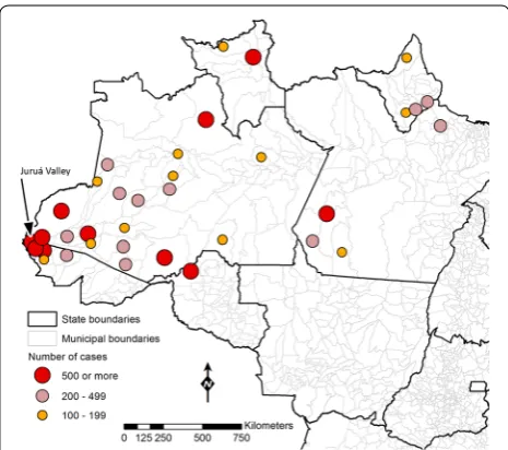 Fig. 5 Current indicated with laboratory-confirmed in 2014. Thecases in each municipality