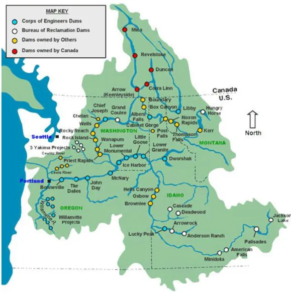 Figure 5. Map of hydroelectric dams in the FCRPS (source: EIA)