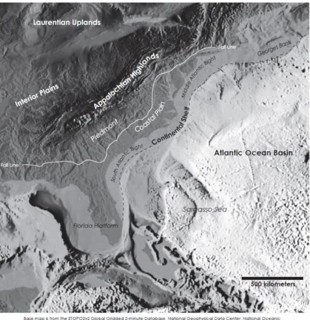 Figure 2.1. Physical Setting of eastern North America and the western Atlantic  Ocean Basin