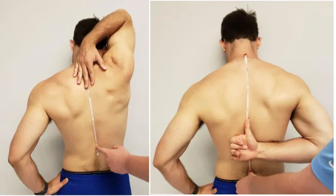 Figure 3. Functional reach test assessment method. Left: Overhead Reach Test. Right: 