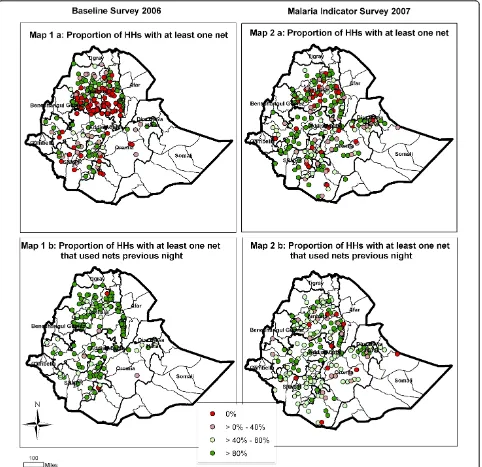 Figure 1 Map of Amhara, Oromia and SNNP Regional States showing location of clusters in the baseline-2006 (Maps 1a and 1b) andMIS 3R 2007 (Maps 2a and 2b) surveys