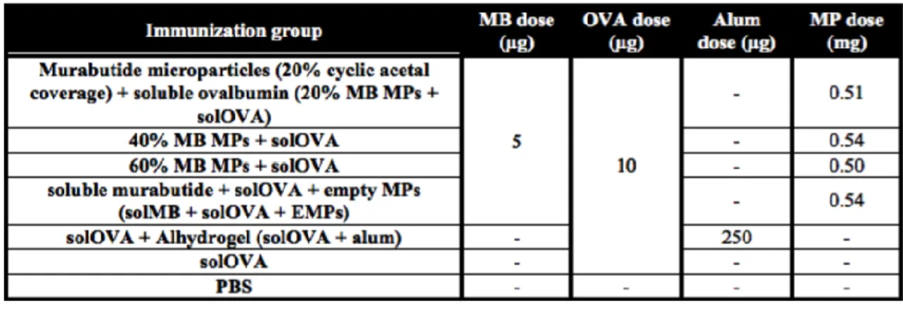 Table 3.1 Summary of immunization groups testing controlled murabutide delivery. 