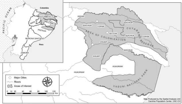 Figure 2.  Map of the study area showing locations of different indigenous populations