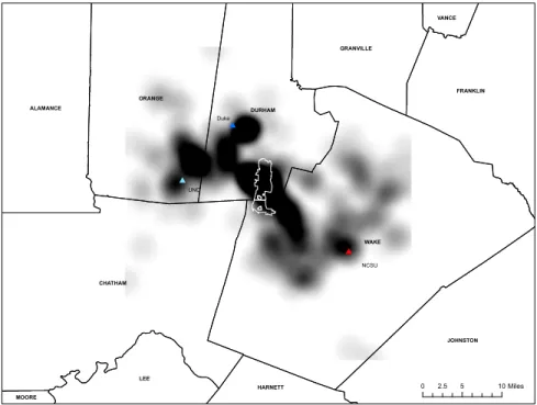 Figure 4.3: Kernel Density Map of Bioscience Industry Firms in the NETS 