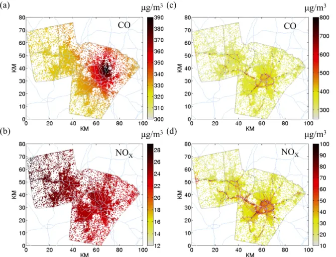Figure 3.1: Outdoor concentration of CO and NO X  at Census block centroids at 7:00 AM