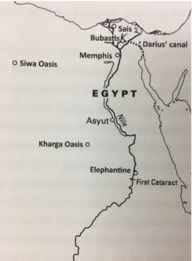 Figure 8 – Map of Egypt with Darius’ canal (Duisinberre 2013, 6) 