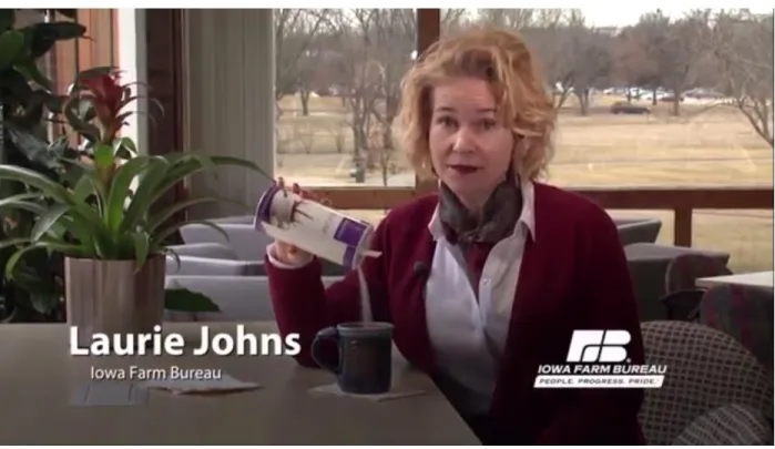 Figure 7. Laurie Johns adds "a little sugar" to another Iowa Minute, 2016 (source: Iowa Farm Bureau)