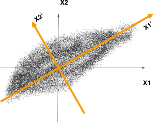 FIGURE 1.3. The two principal components of a sample two-dimensional data set are shown in  orange