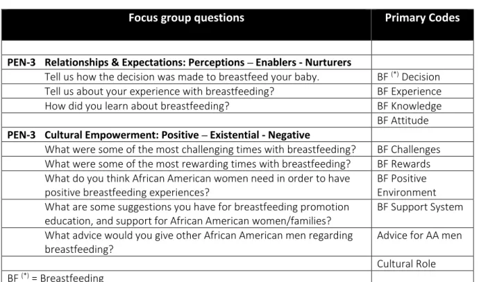Table 4.1. Focus group questions and primary Codes 
