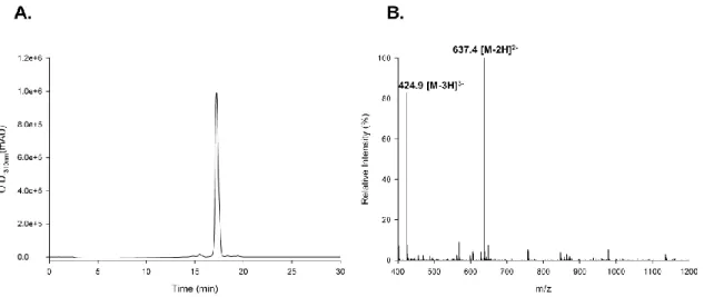 Figure 31.  Purity and structural analysis of Hexa-1.(A)  PAMN-HPLC chromatogram of Hexa-1  reveals 98% purity