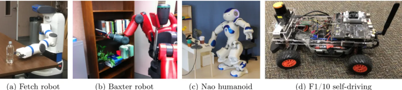 Figure 1.2: Physical robots used in experiments. The motion planning algorithm research in this dissertation computes motion plans that we use to move physical and simulated robots around obstacles to a goal