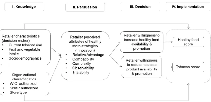 Figure 3.2. Conceptual model for Study Three: Using the diffusion of innovations framework for  predicting retailer healthy store strategy adoption