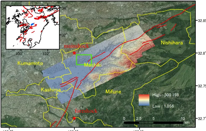 Figure 1. The post-event lidar data for the study area. Shaded colors represent the elevation