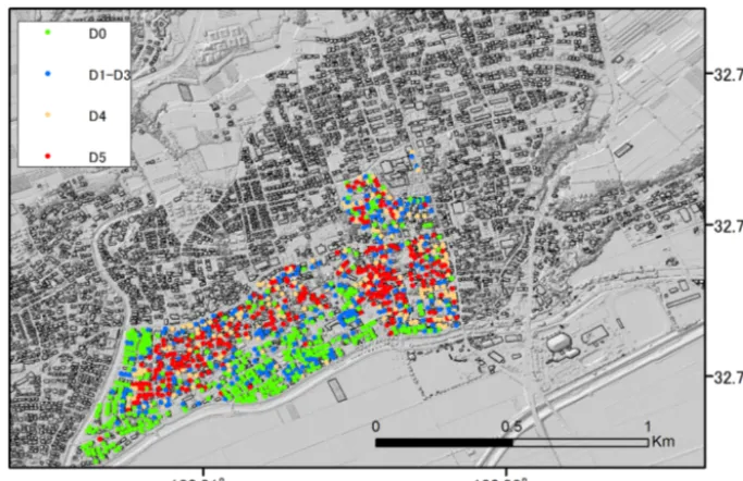 Figure 5. Building damage survey data from Yamada et al. (2017). The location of the survey area is shown in Fig