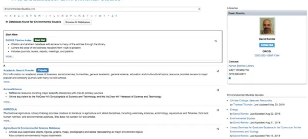 Figure 2. Screenshot of sub-page for Environmental Studies as of November 2018. 