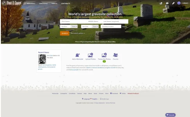 Figure 2 - Home page of the Find-a-Grave website 