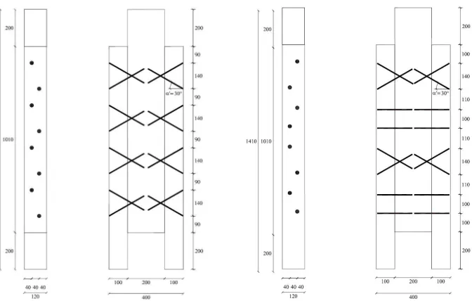 Fig. 2.25 Configurazione geometrica di campioni a viti inclinate: campione P 8_30; campione P 4_0-4_30;  