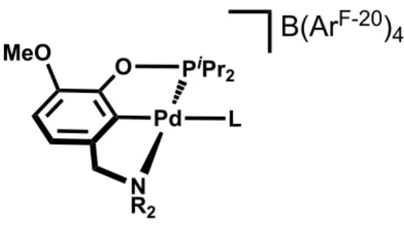 Figure 13. Pd (II) complex with a neutral ligand, L, bound to the metal center.  