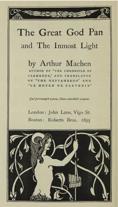 Figure 1. The cover illustration that  Aubrey Beardsley provided for early  editions of The Great God Pan depicts the  satyr as both unstable and unknowable