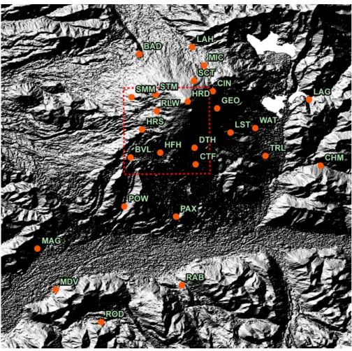 Figure 3: Seismic station deployment around the Llaima Volcano in Chile.The stations focused on in this study are denoted by the red box.