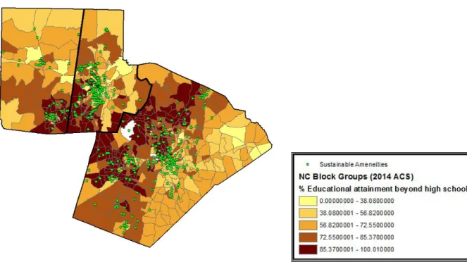 Figure 7. Educational Attainment. This map illustrates the proportion of the population that has  reached any level of post-secondary educational attainment