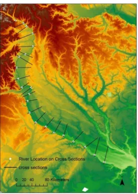 Figure 2. Map showing locations along the Cape Fear River on which cross sections were made