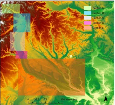 Figure 4. Five different sections of the Cape Fear River which were broken down according to geomorphologies