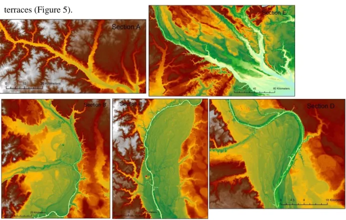 Figure 5. These sections correspond to the sections shown in Figure 4, but are enlarged to enhance geomorphologic  features