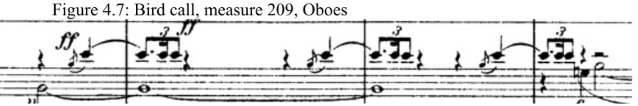 Figure 4.7: Bird call, measure 209, Oboes 