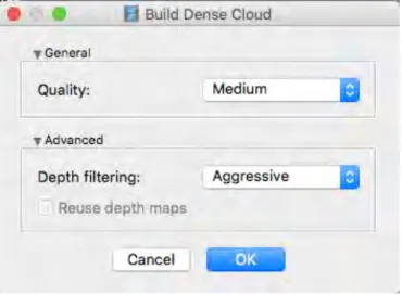 Figure	9:	Screen	shot	of	Build	Dense	Cloud	menu	in	PhotoScan 
