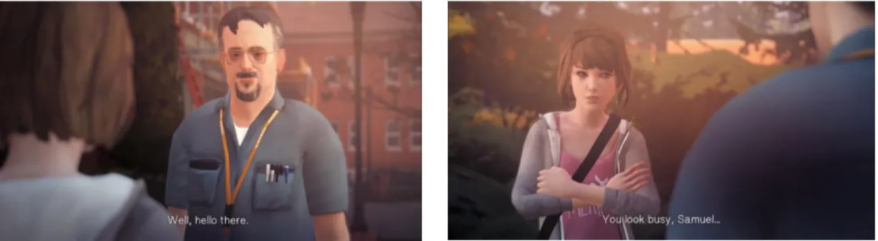 Fig 6 (left) and Fig 7 (right). Max talks to Samuel the janitor in a shot/countershot sequence