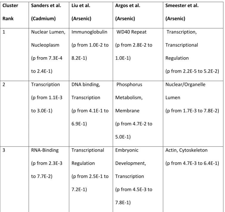 Table 3. Summary of top three DAVID clustering analysis results  