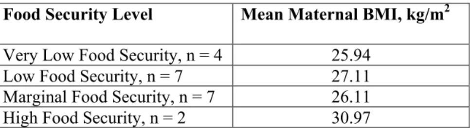 Table 2. Mean maternal BMI by food security level. 